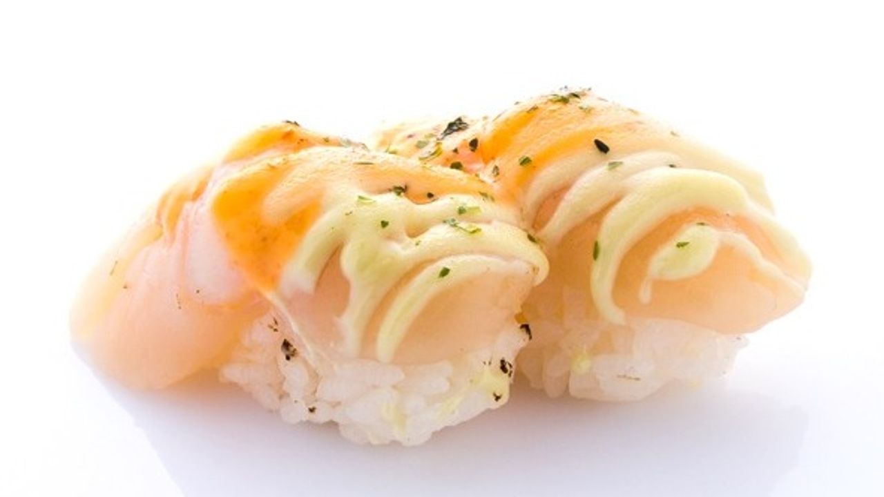 Rainbow Aburi Scallop Nigiri (gf)