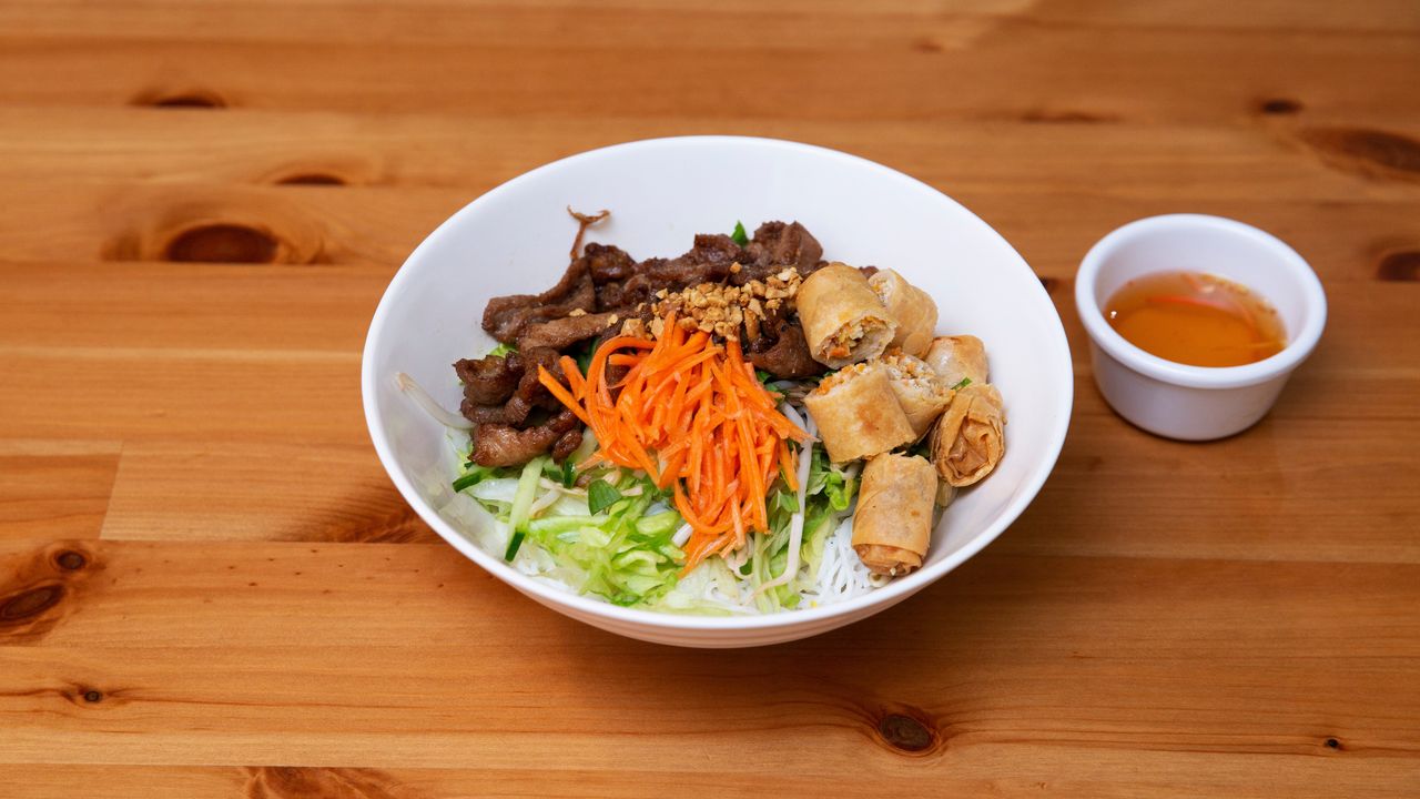 Grilled Pork & Spring Rolls Rice Vermicelli Noodles