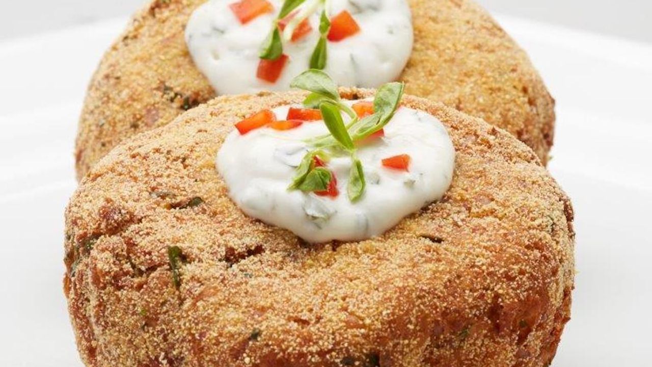 Polenta Crusted Chic Pea and Sweet Potato Patties (gf)