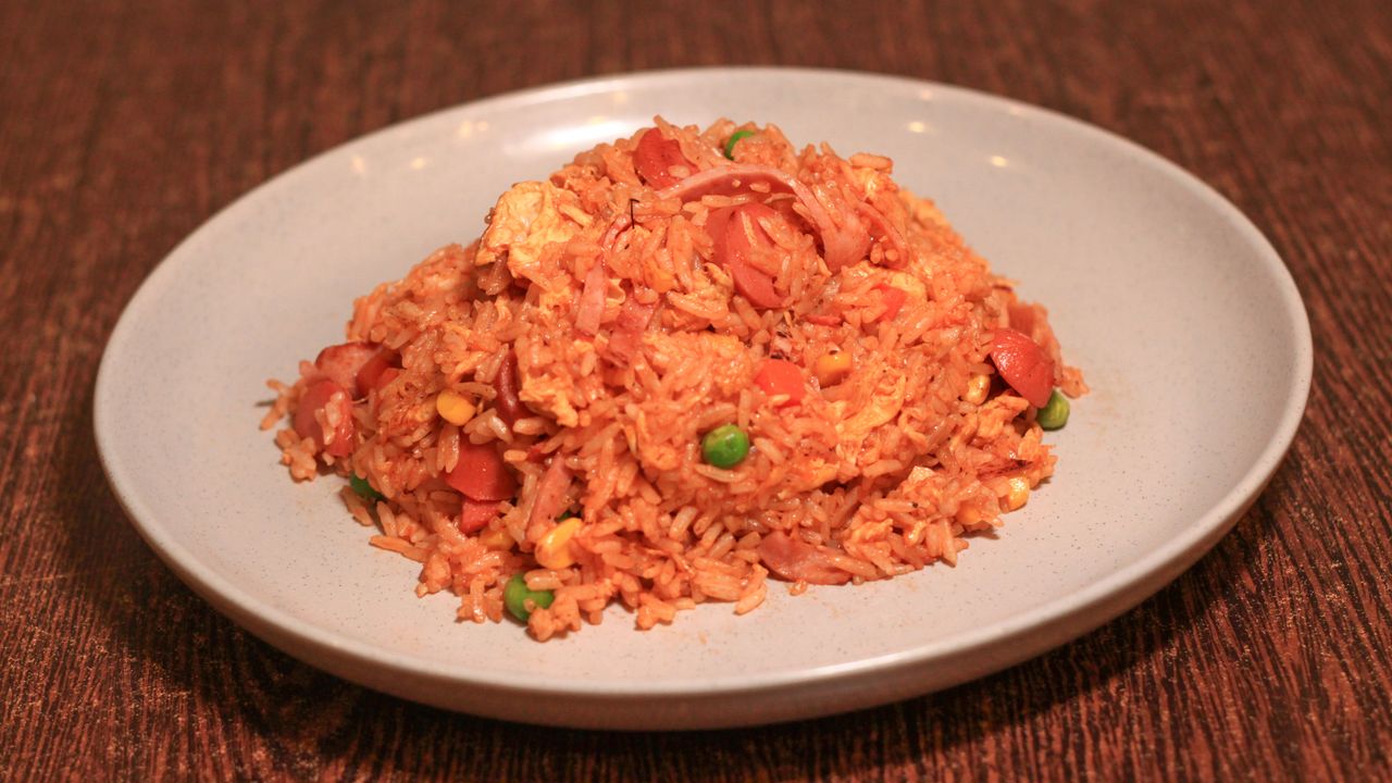Sausage and Ham Fried Rice with Tomato Sauce