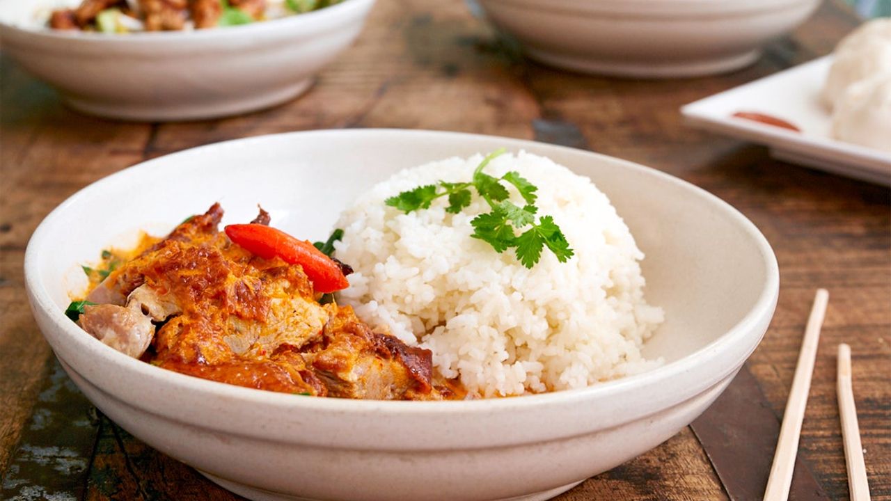 Red Duck Curry with Rice & Greens
