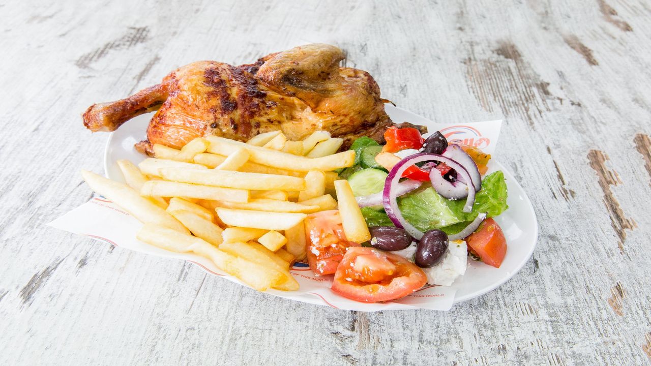 Half Chicken with Chips and Salad