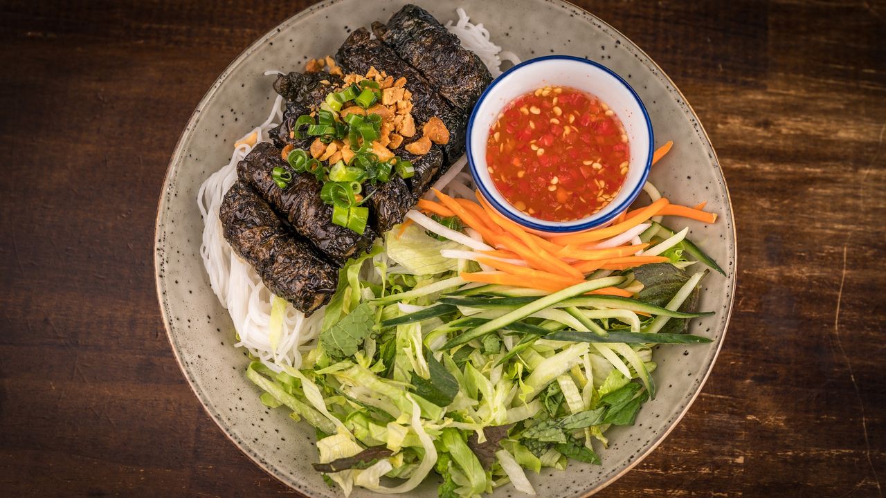 Grilled Betel Leaf Beef Rolls with Vermicelli (Bun Bo La Lot)