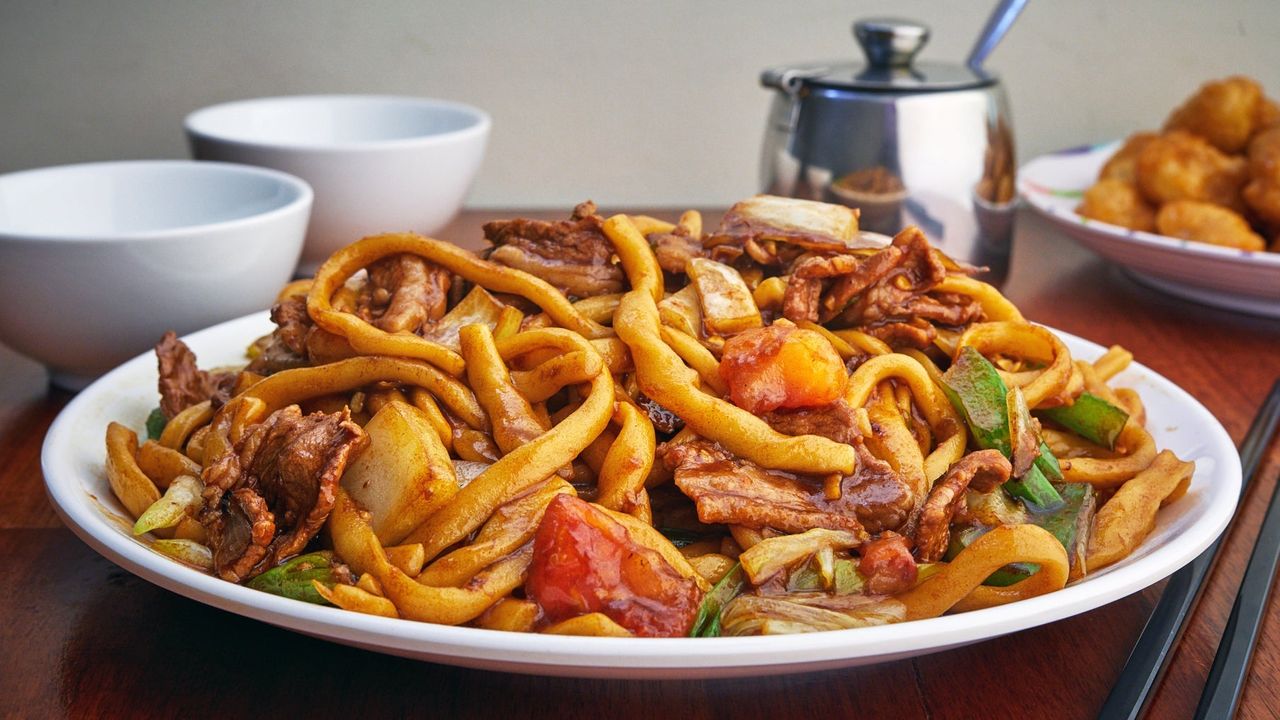 Broad Noodles with Stir-Fried Topping