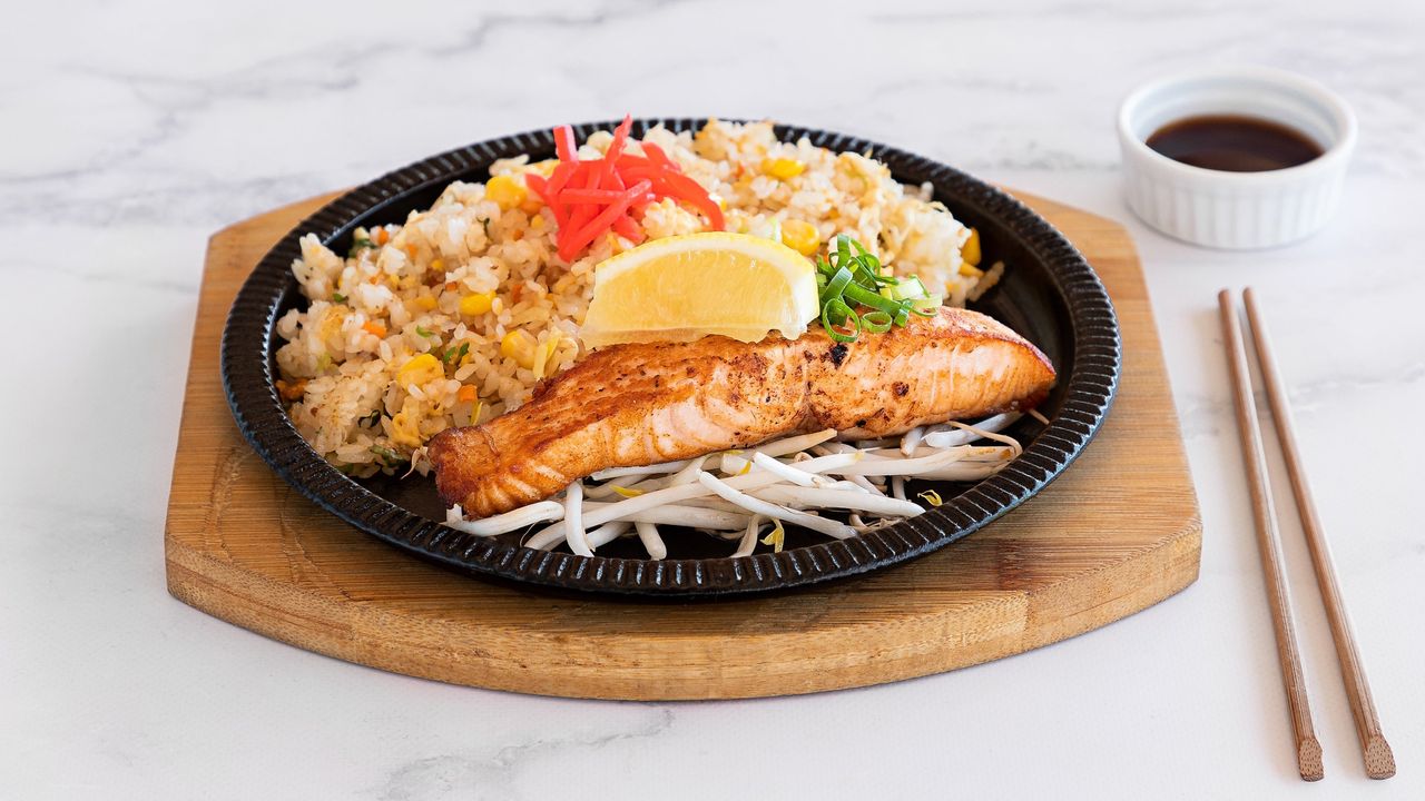 Grilled Salmon with Fried Rice