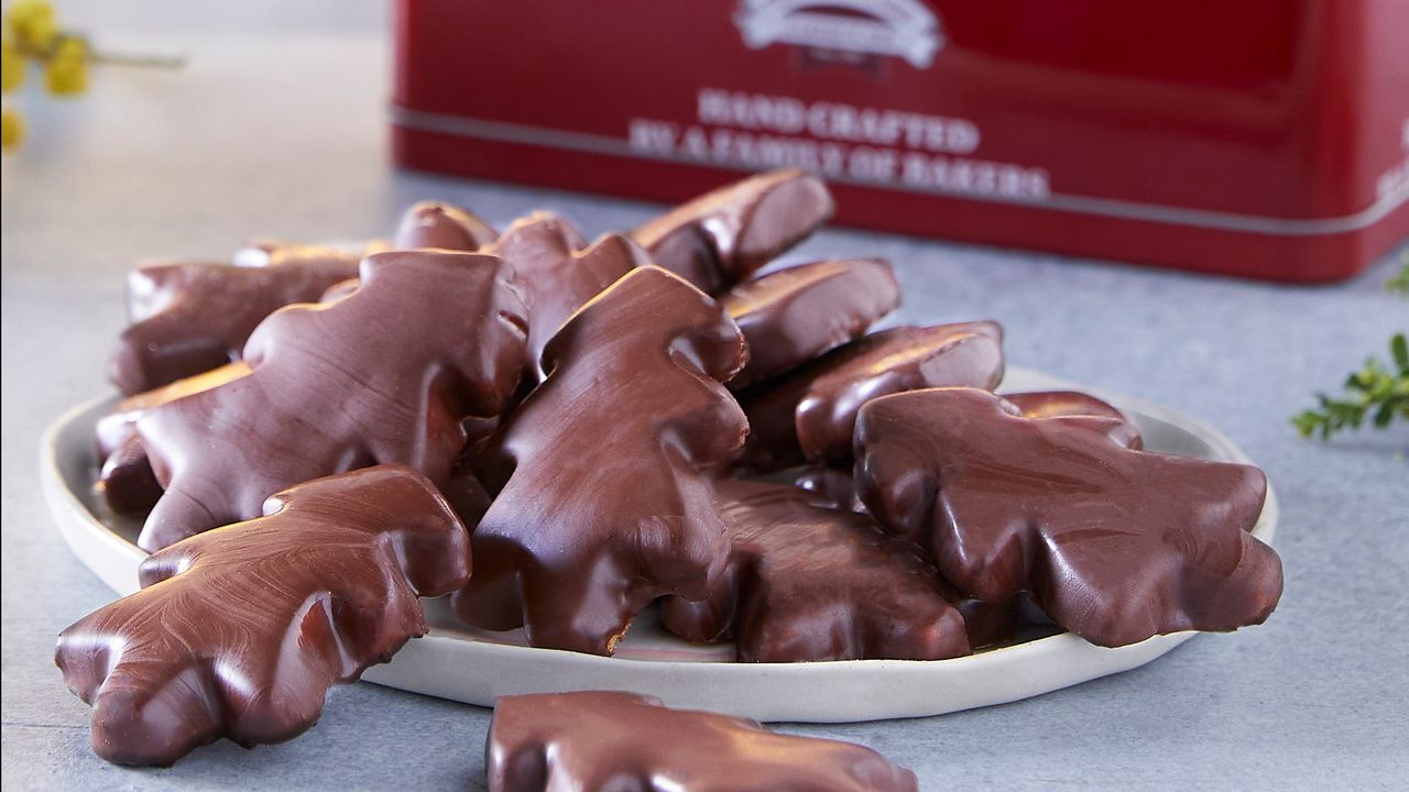 Chocolate Coated Christmas Tree Biscuits in Gift Tin