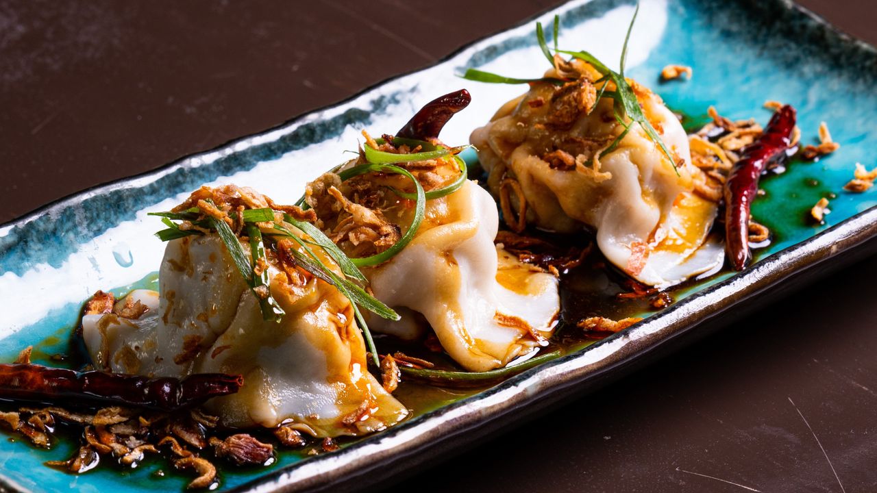Pork Dumplings with Black Vinegar and Chilli Oil (3)