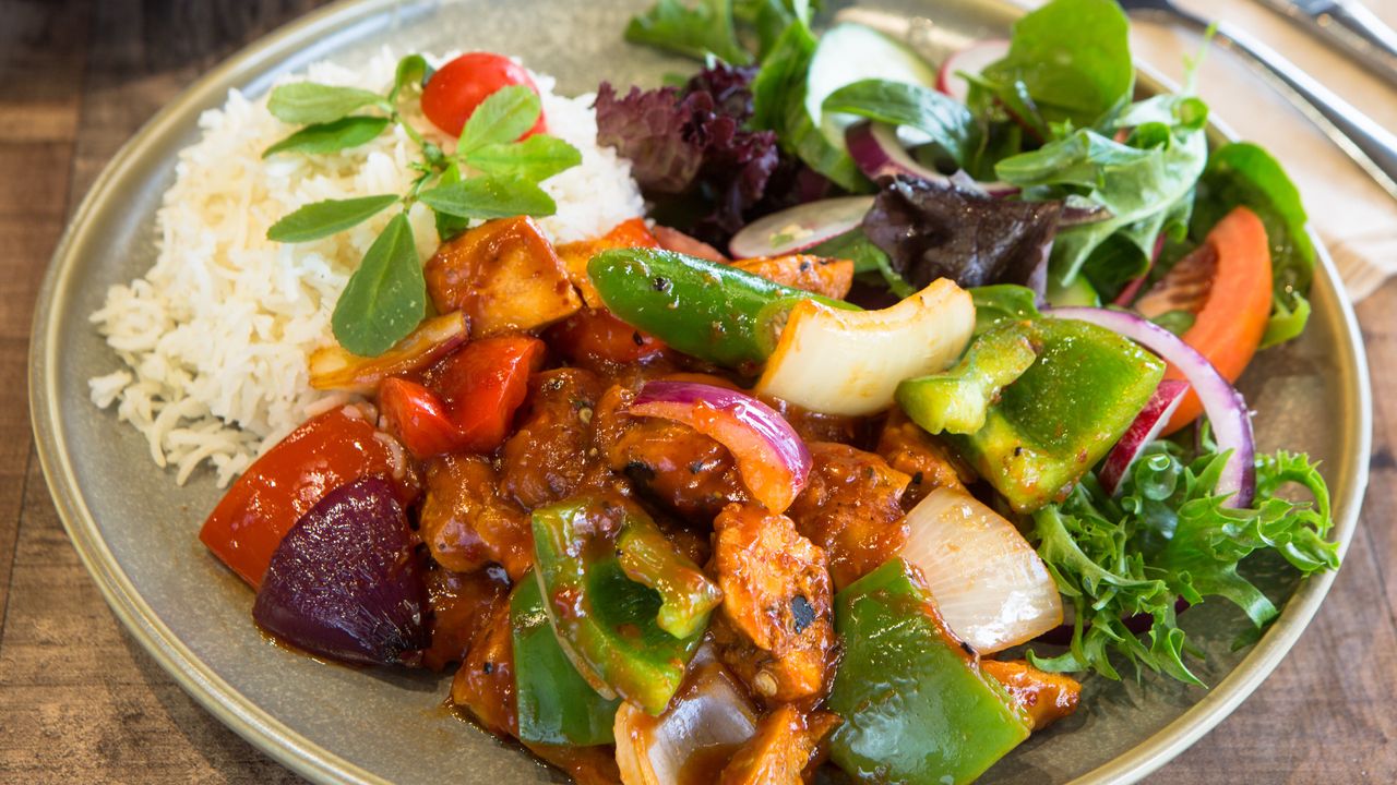 Deviled Chicken with Rice & Salad