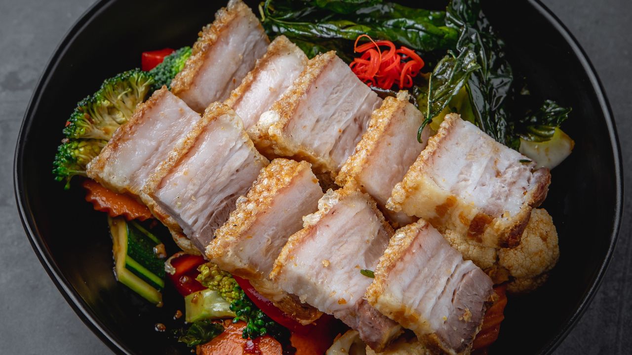 Crispy Pork Belly with Chilli Basil Sauce