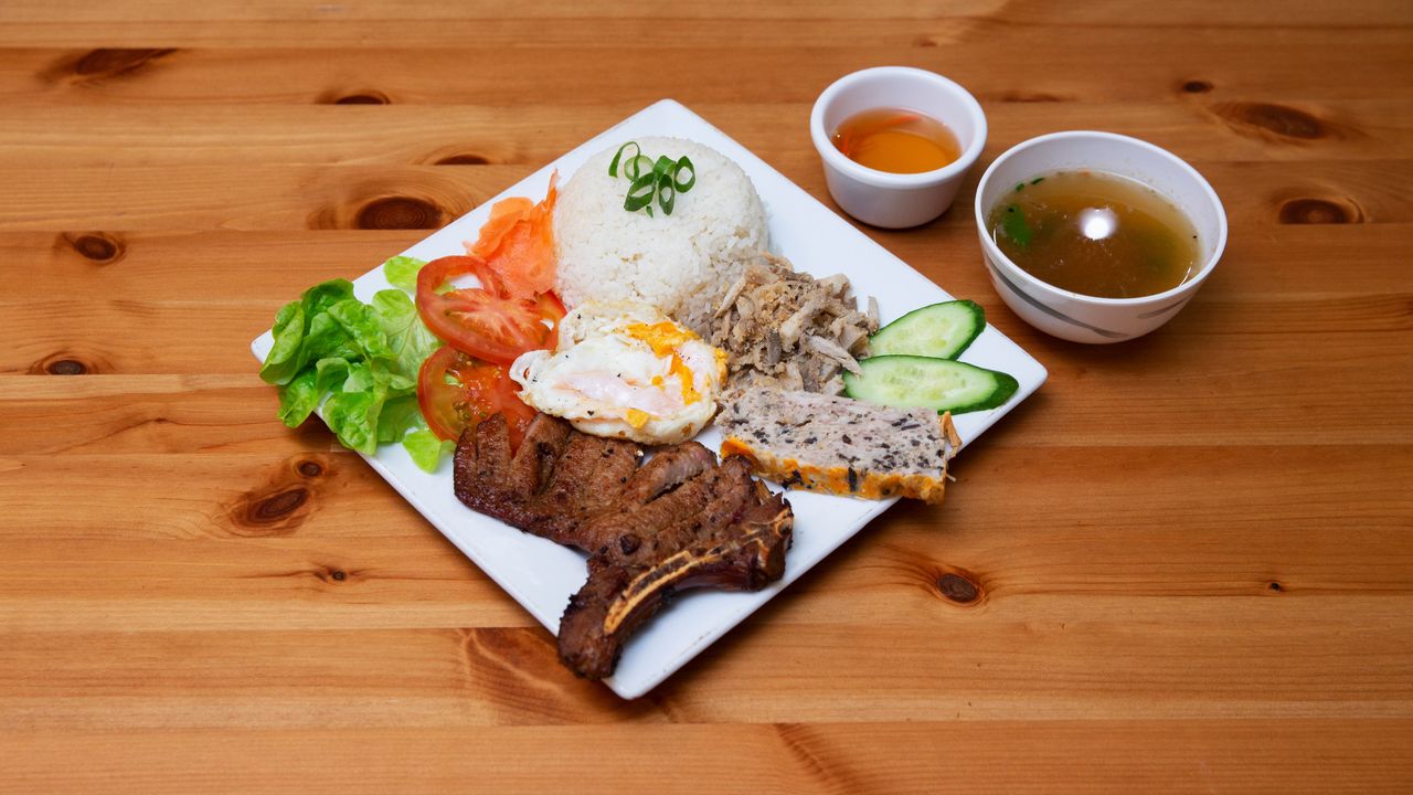 Grilled Pork Chop, Eggs, Shredded Pork & Broken Rice (Com Tam)