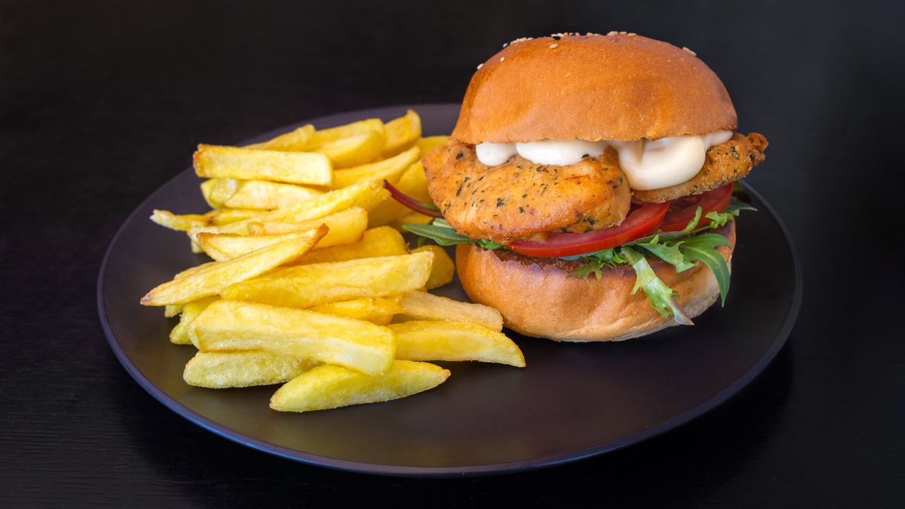 Portuguese Chicken Burger with Chips