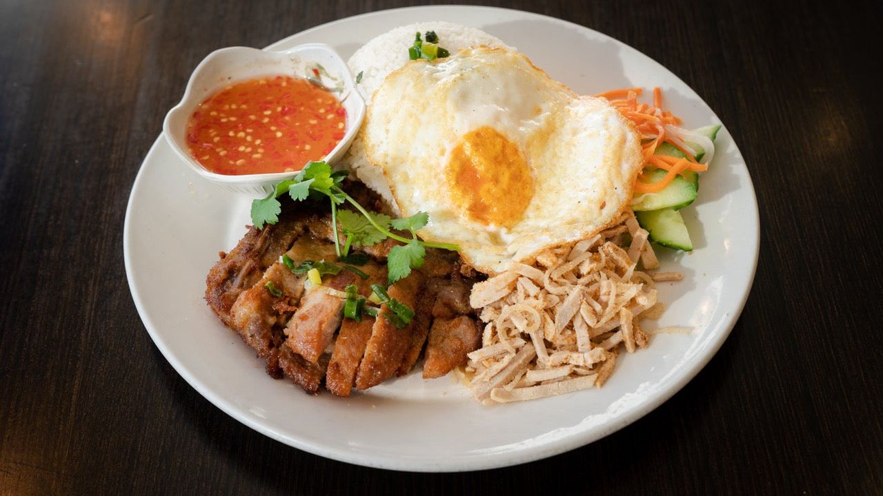 Broken Rice, Pork Chop and Fried Egg