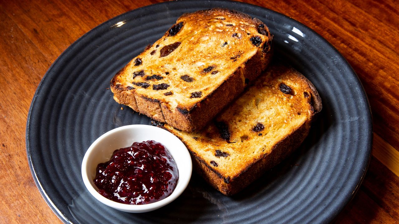 Fruit Toast Buttered with Raspberry Jam