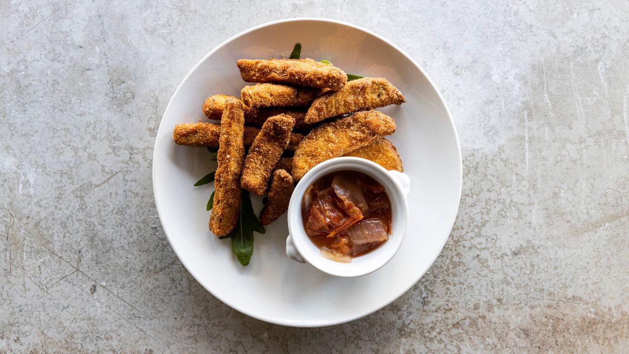 Eggplant Chips with Tomato Relish