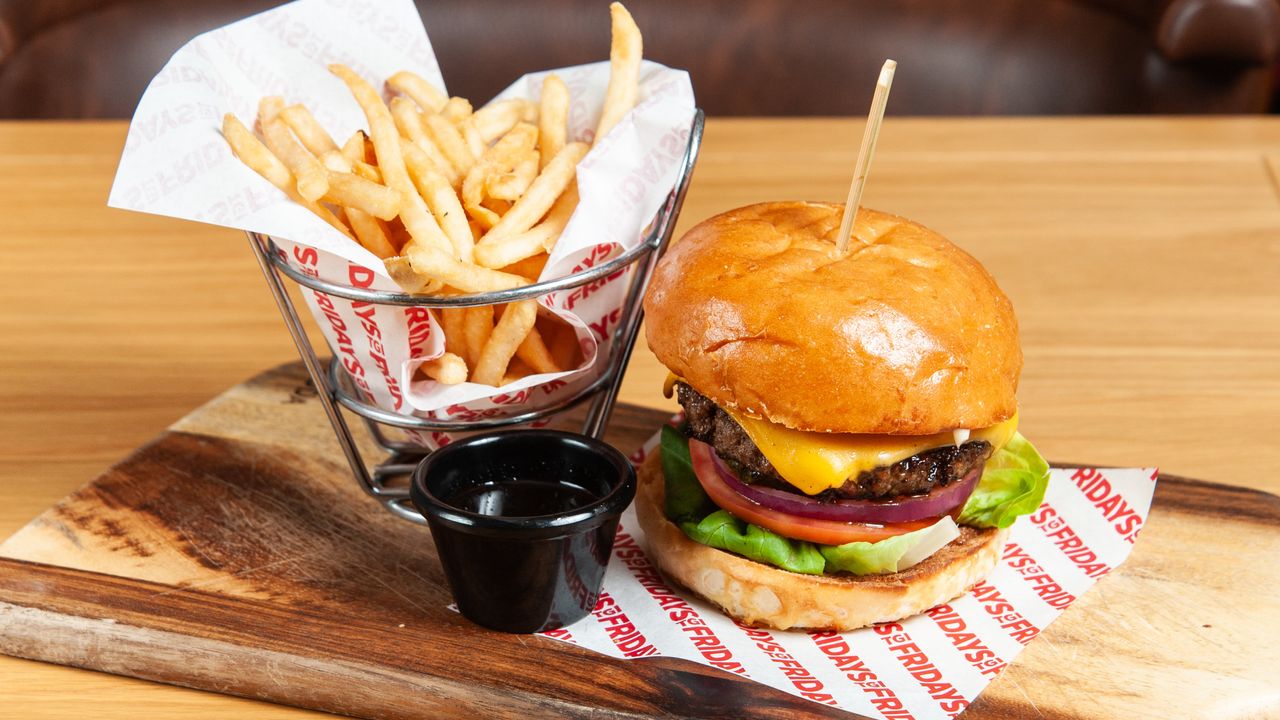 FRIDAYS™ Signature Glaze Single Stack Burger and Fries