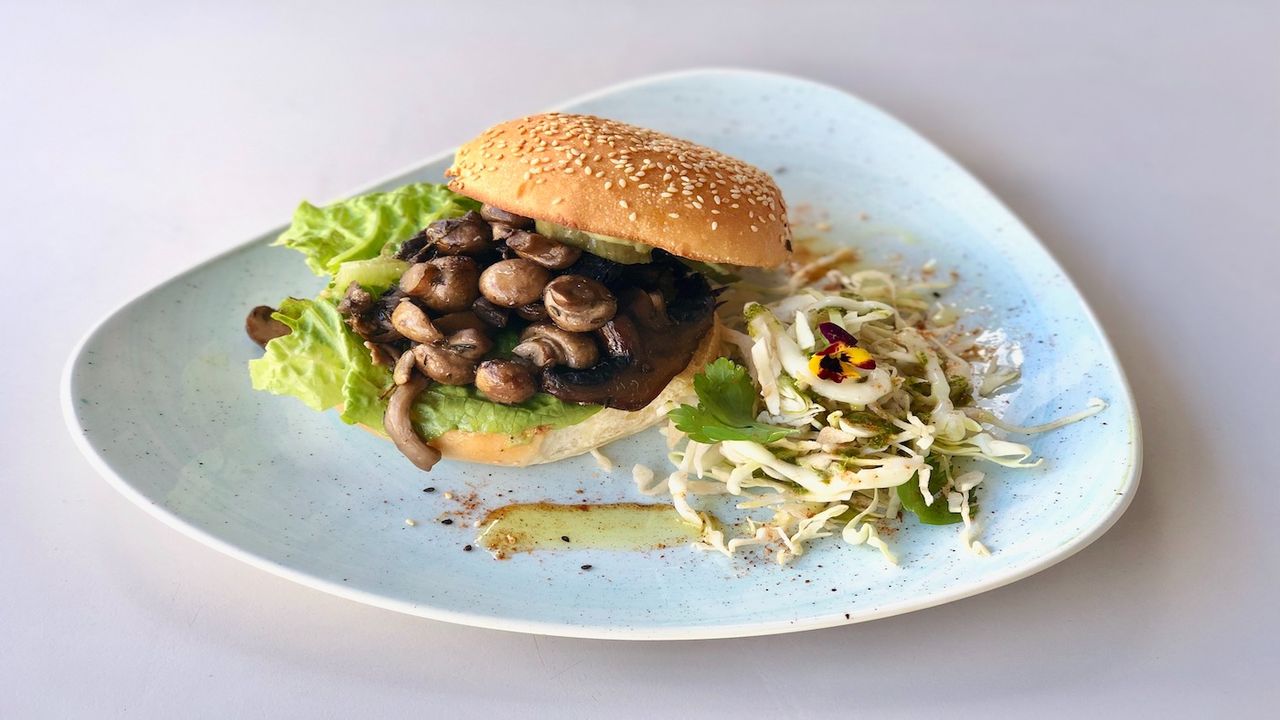 Mushroom Burger (Vegetarian) – Includes Salad