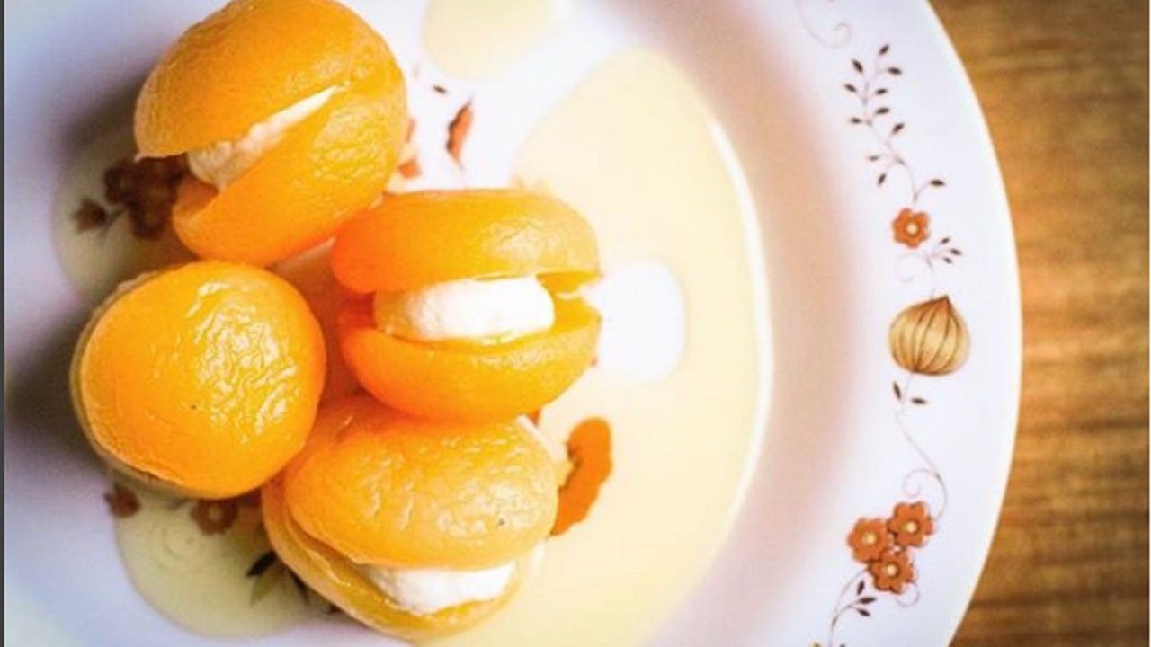 Arak Poached Apricots With Labne