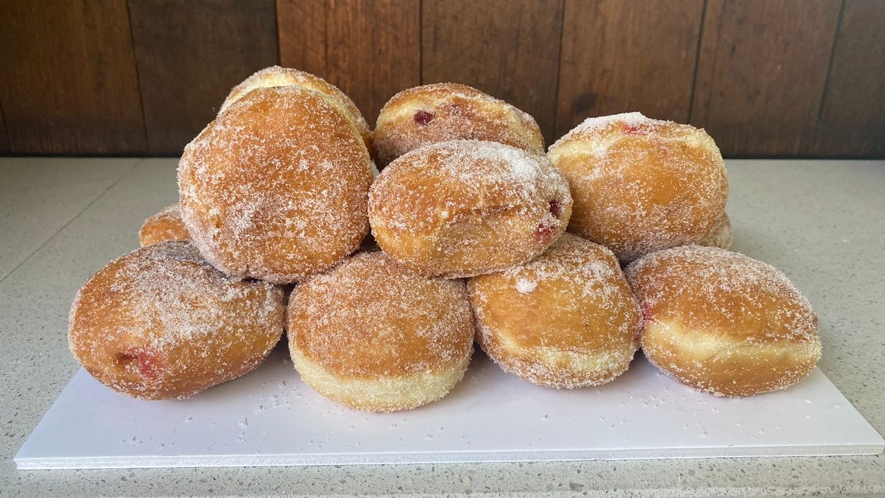 A Walkers Dozen of Hot Jam Doughnuts