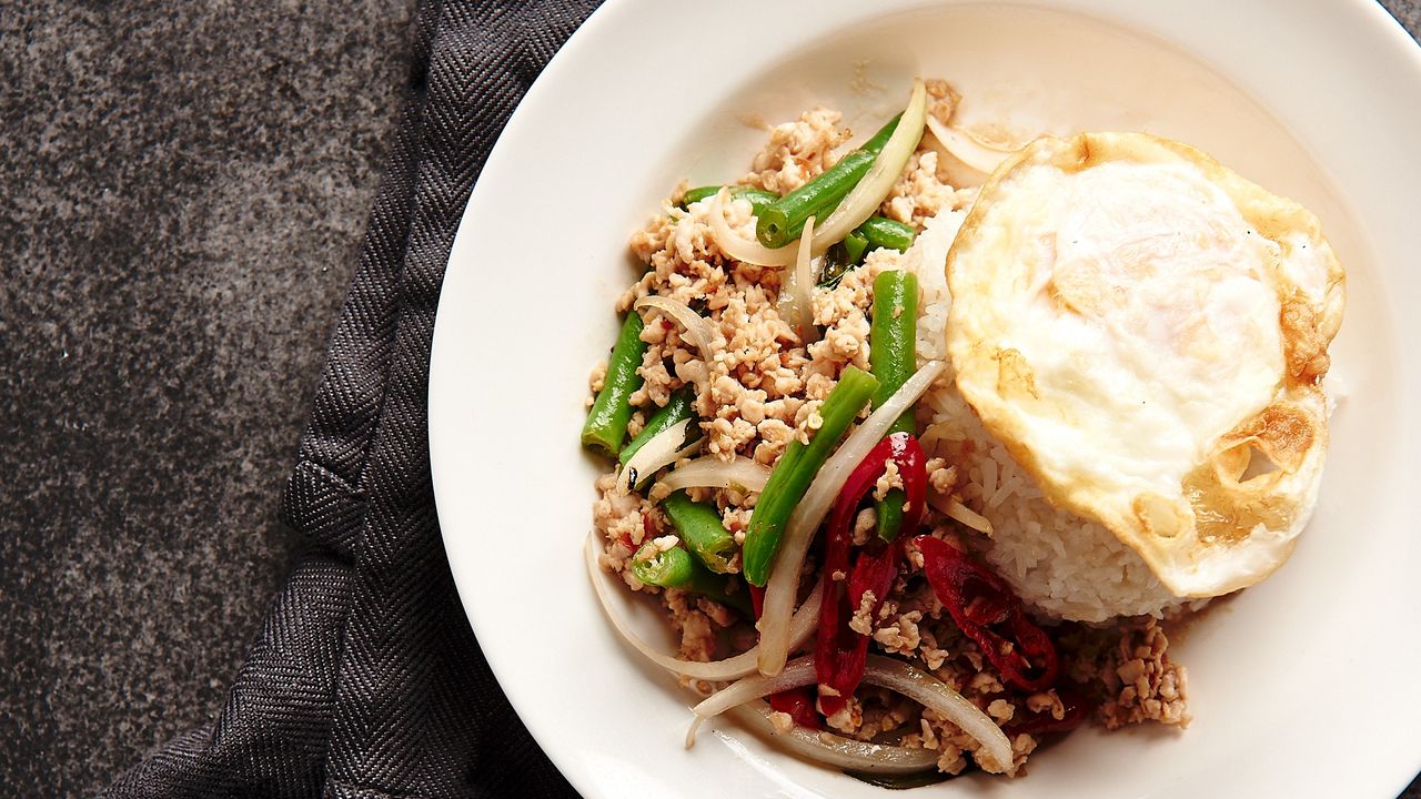 Chicken mince basil & chili rice