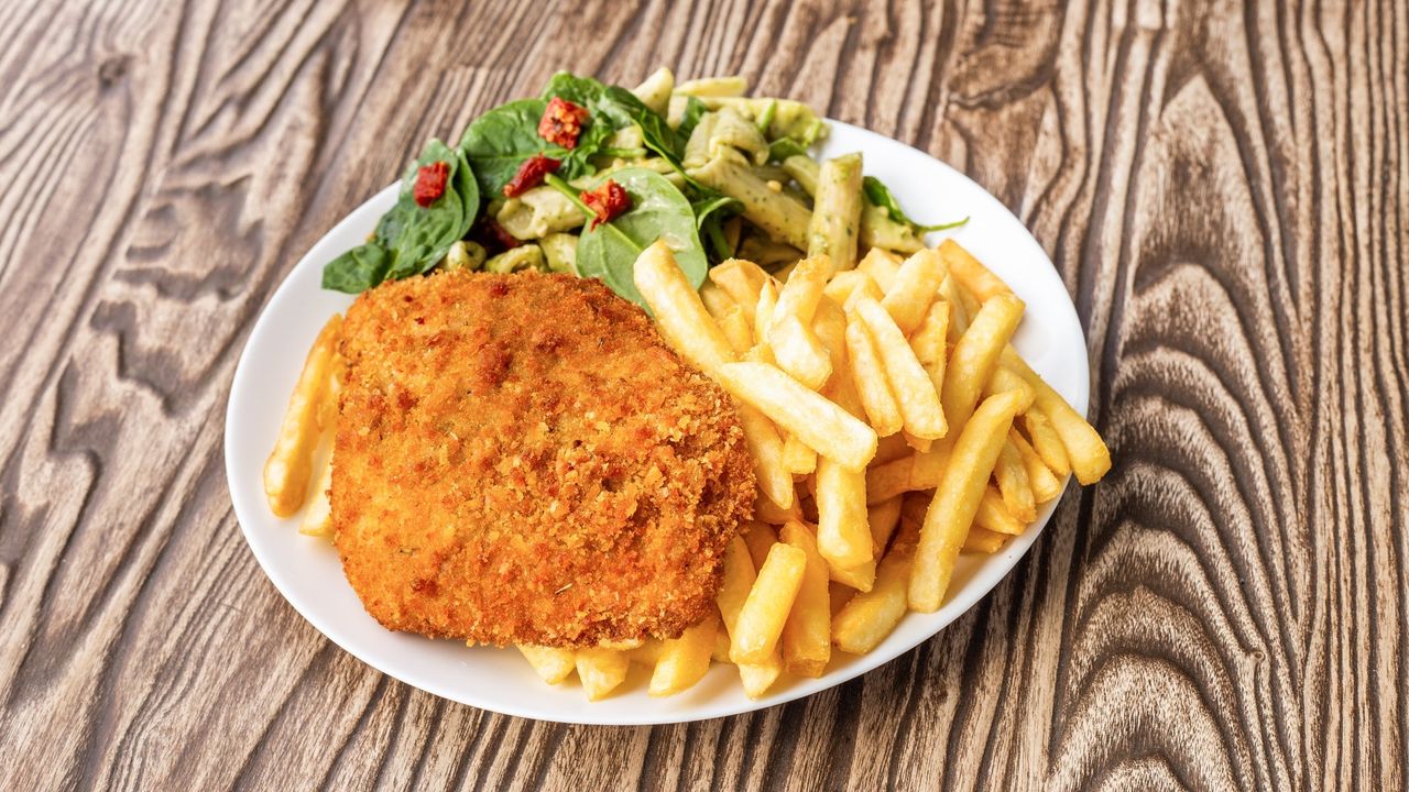 Chicken Schnitzel, Chips and Salad