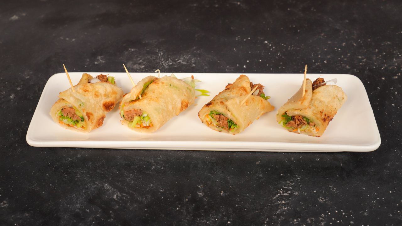 Beef Pancake Rolls with Shallots and Coriander