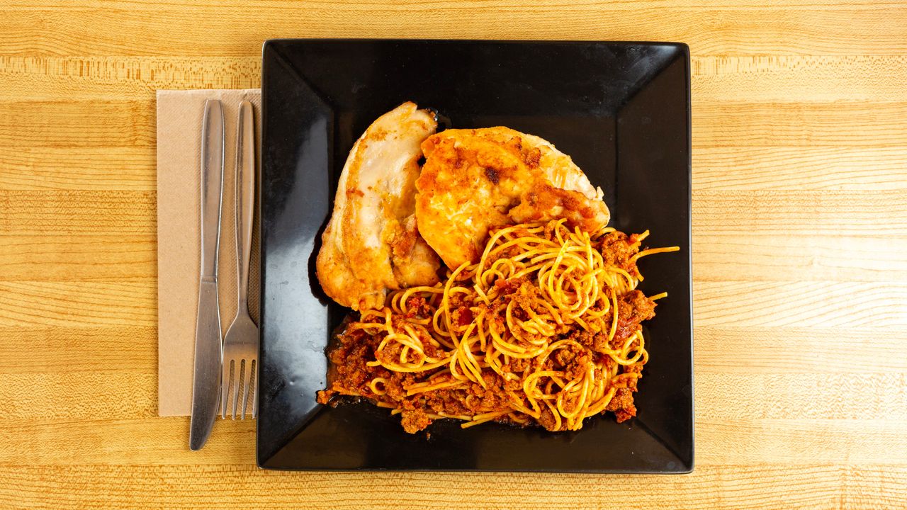 Chicken Fillets and Spaghetti Bolognaise