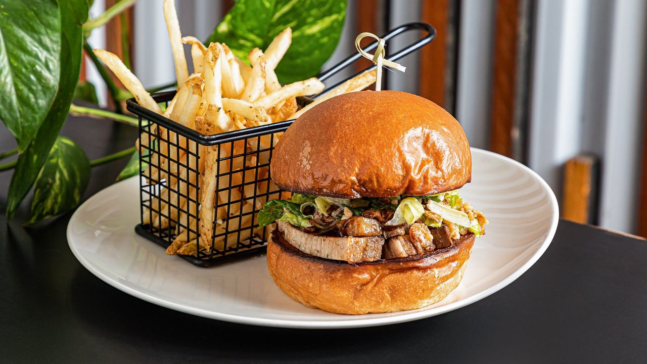 Yes Pork Belly Please Burger with Fries