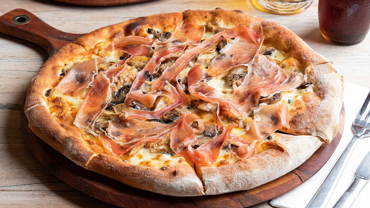 Porcini, Asiago Cheese and Prosciutto Pizza