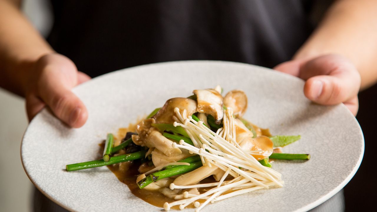 Stir-Fry Of Asian Mushrooms, Sugar Snap & Cucumber (GF) (V)