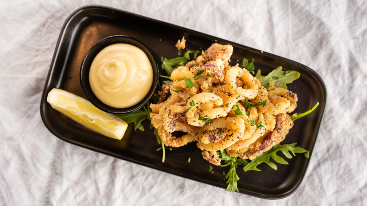 Fried Lime & Pepper Dusted Calamari, Preserved Lemon Aioli