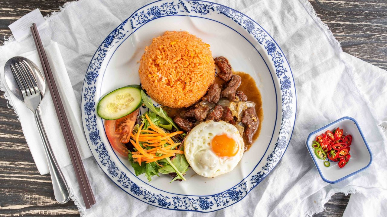Seared Beef Cubes with Tomato Rice