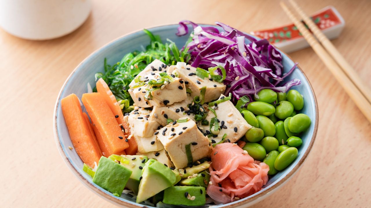 Vegan Marinated
Tofu Poke Bowl with Sob