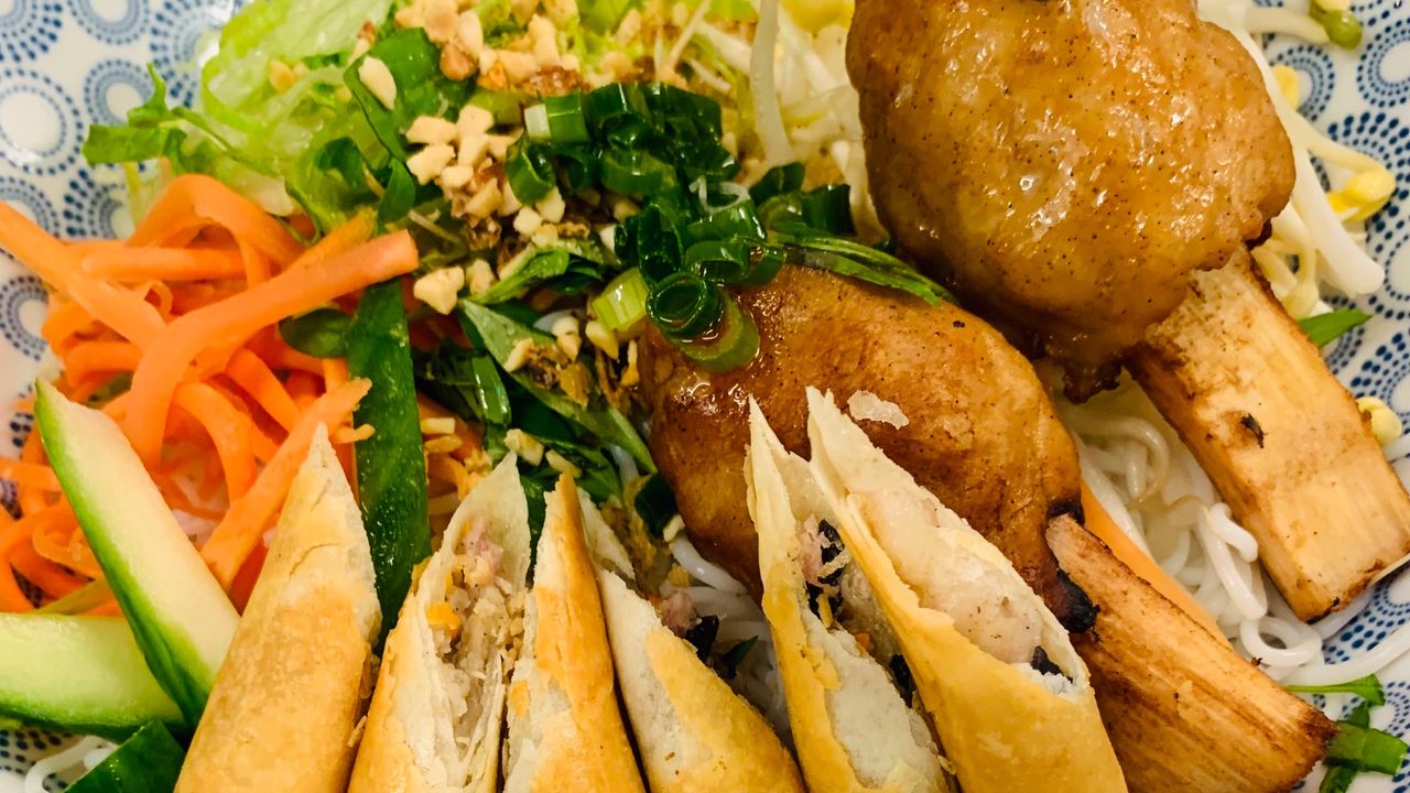 Sugar Cane Prawn and Spring Roll