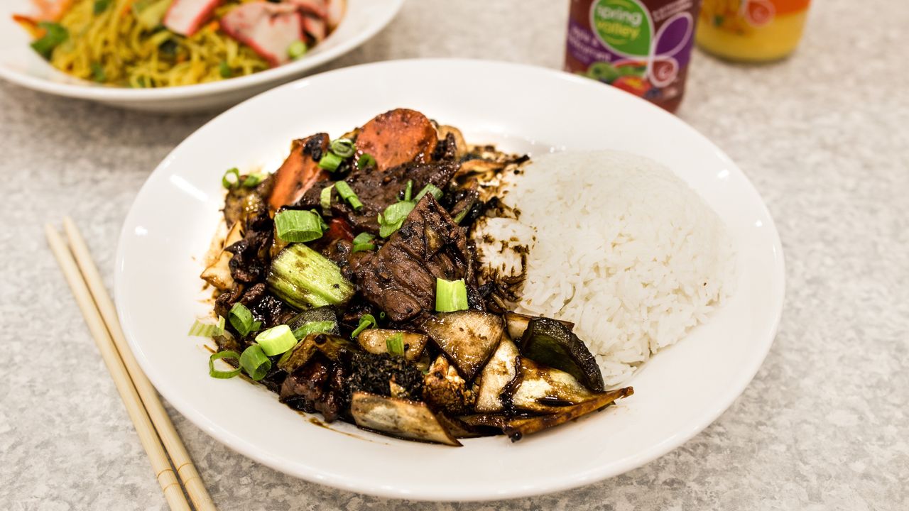 Beef and Veggies on Steamed Rice
