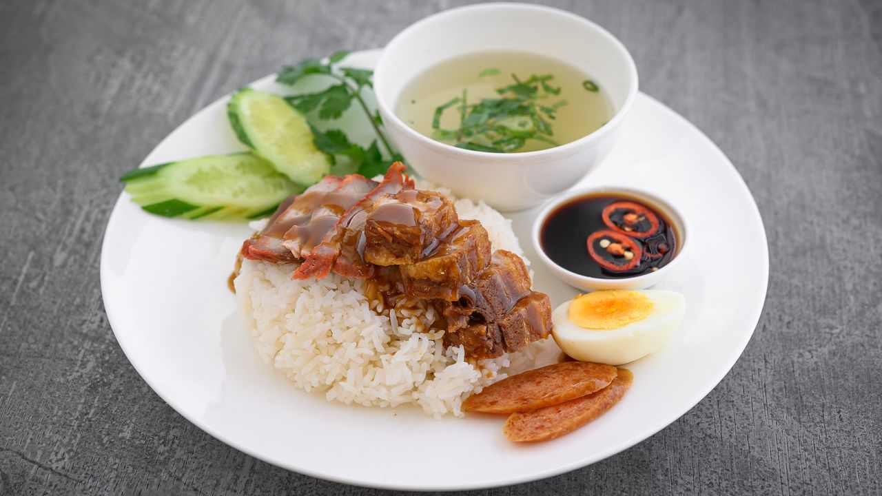 BBQ Pork and Crispy Pork Belly with Rice