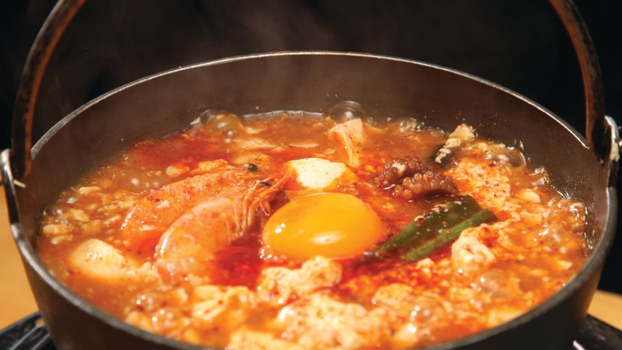 Spicy Seafood Soft Tofu Soup with Rice