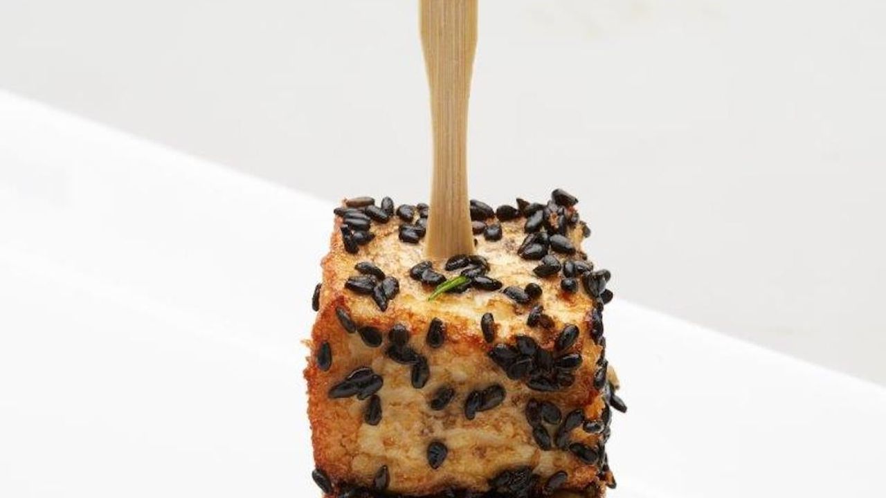 Black Sesame Crusted Soy Marinated Tofu Skewer - Vegan