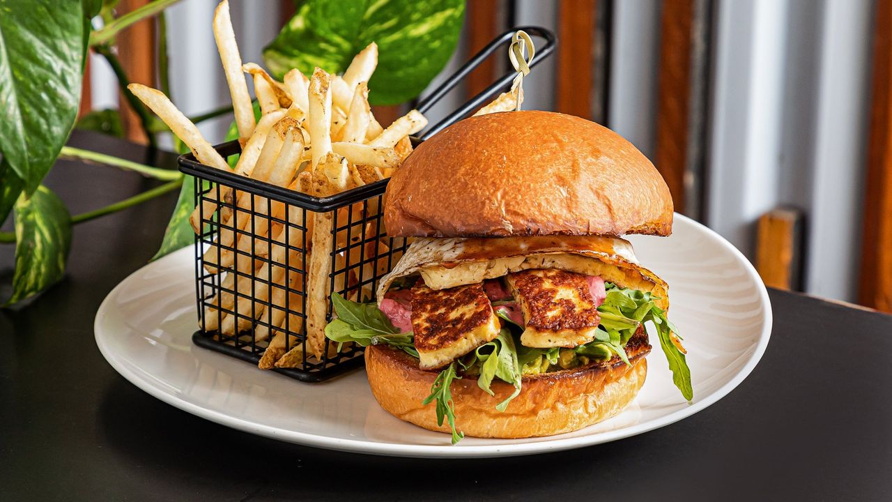 Halloumi Egg Burger with Fries
