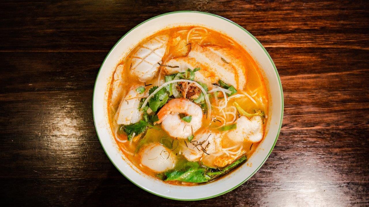 Tom Yum Soup on Rice Vermicelli