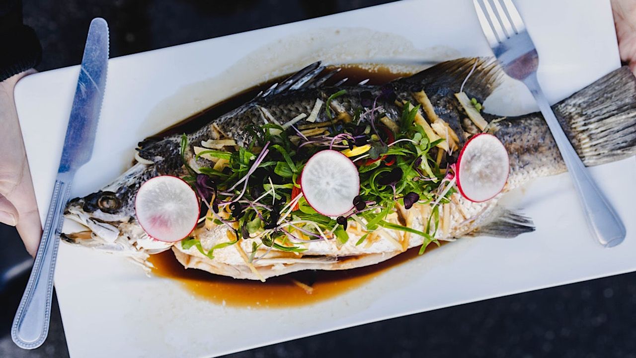 Steamed whole Barramundi with Soy and Ginger