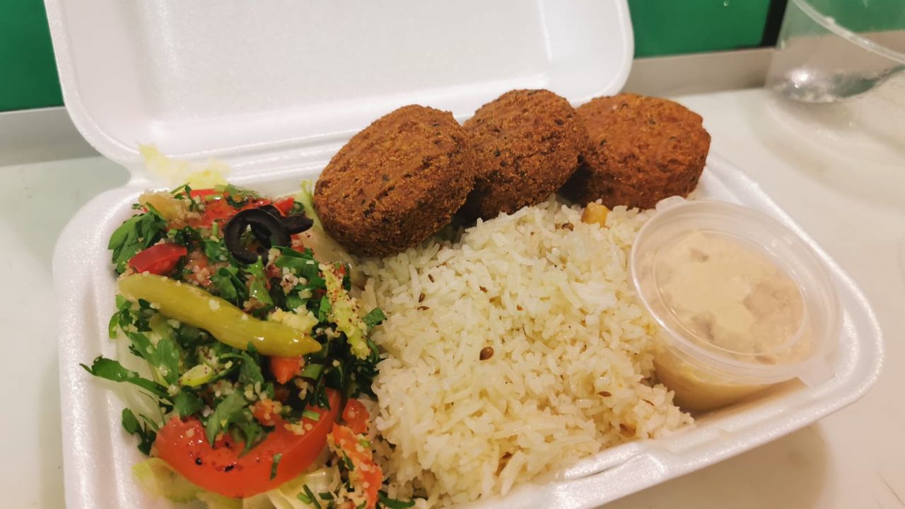 Falafel Rice, Salad with Hummus