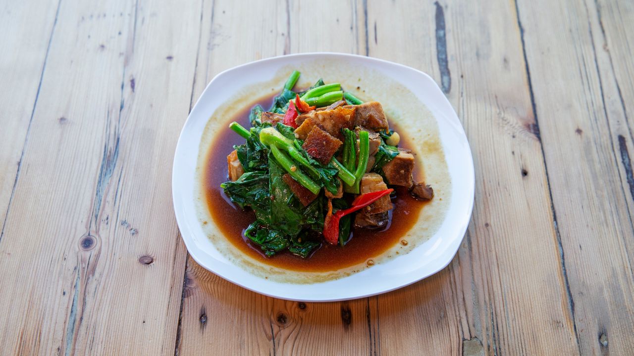 Stir Fried Kailan with Crispy Pork Belly