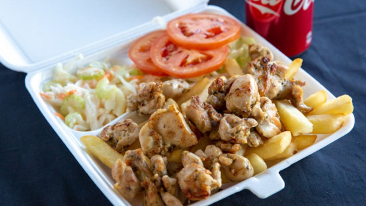 Chicken, Chips, Salads, Can of Drink