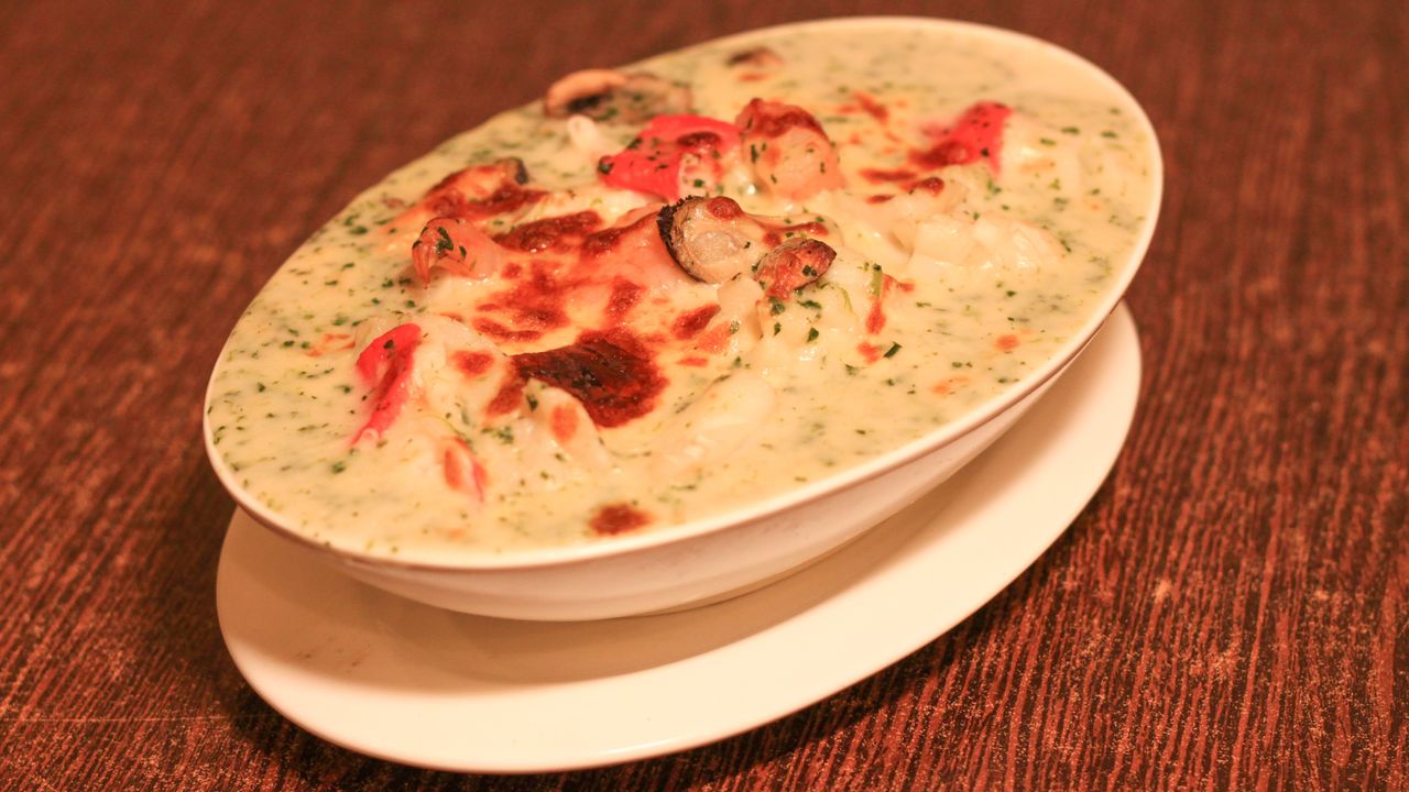 Baked Seafood with Spinach Cream Sauce
