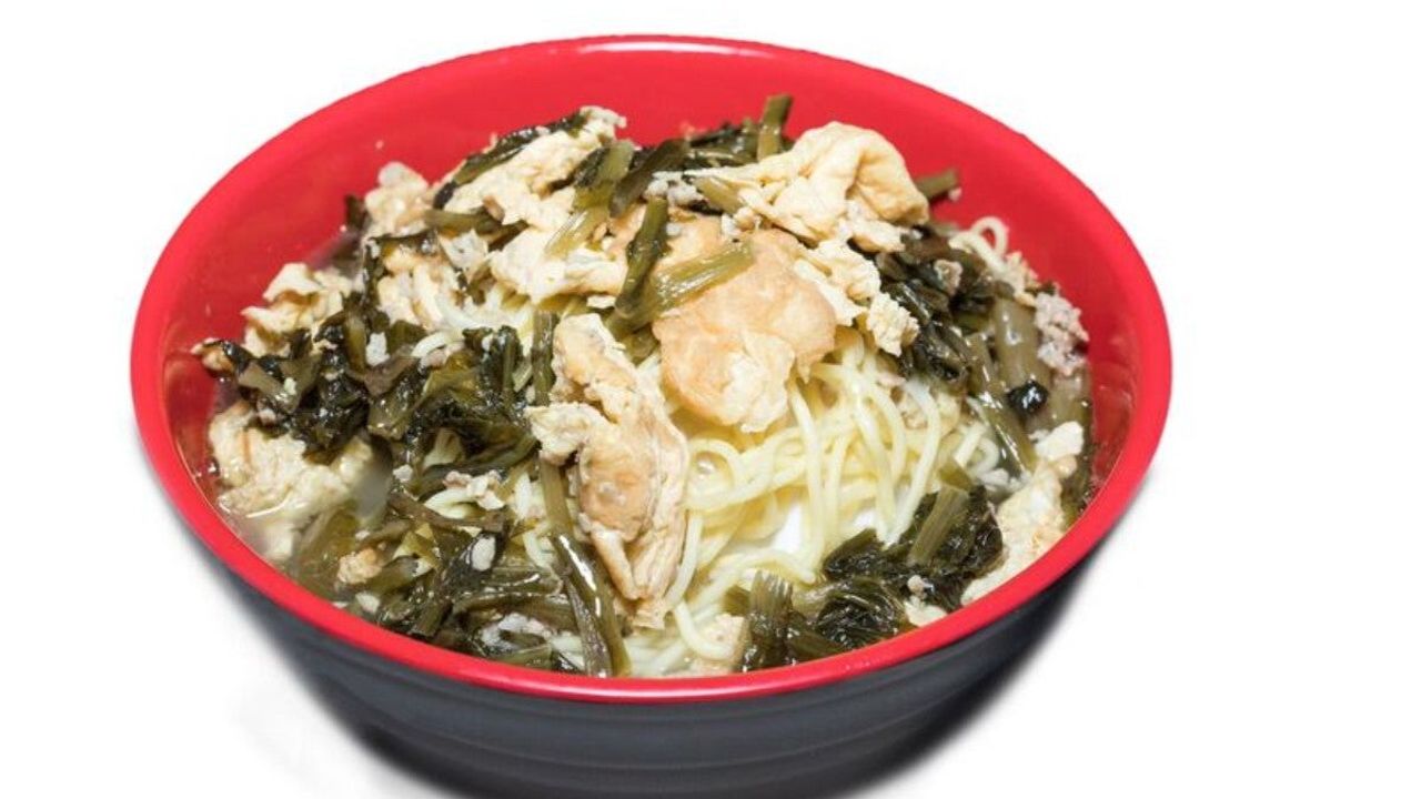 77 Pork, Pot Herb Mustard and Egg Noodle Soup