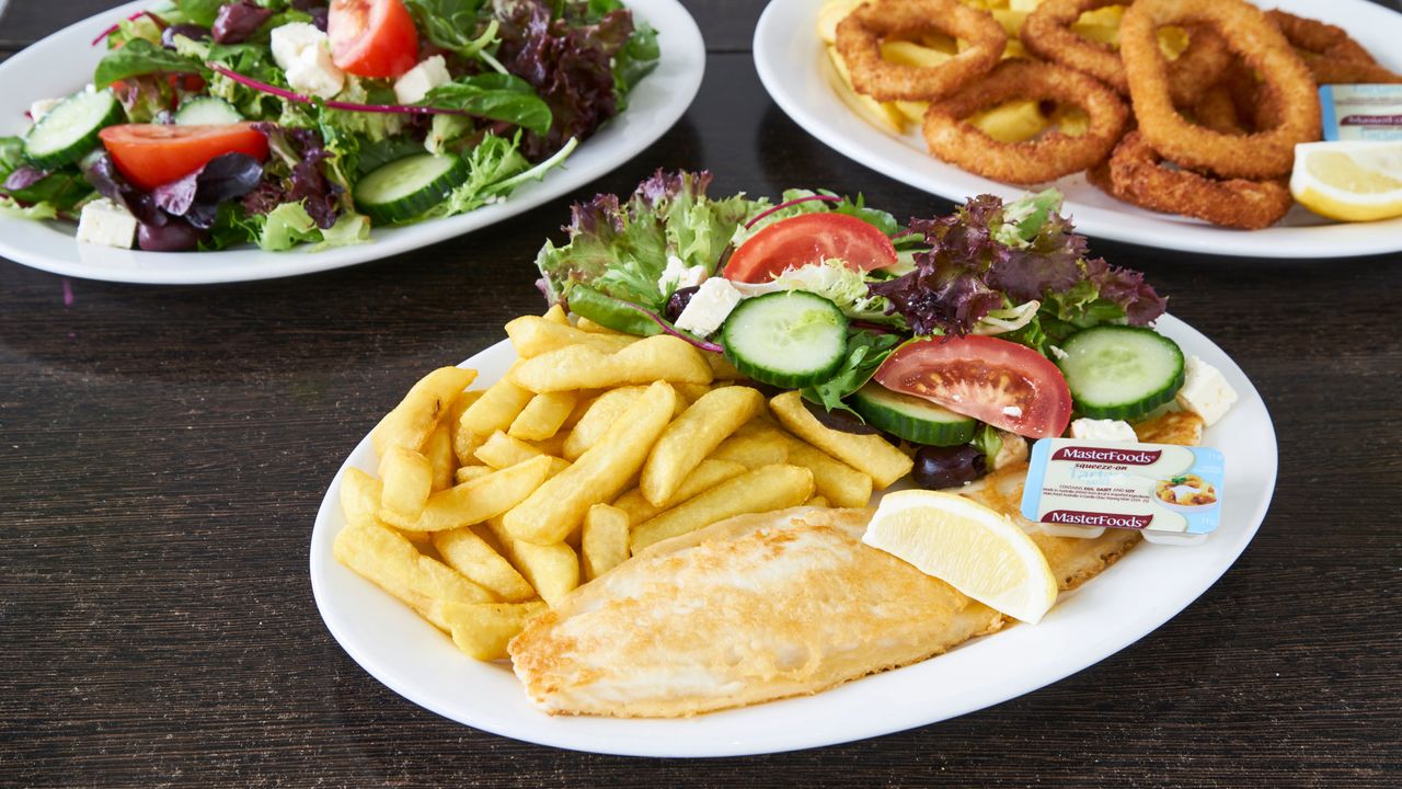 Grilled Fillet of Fish, Chips & Salad