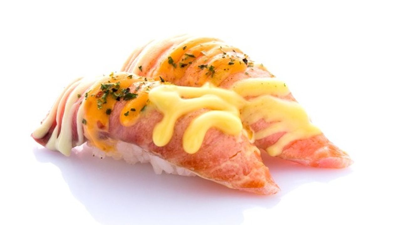 Rainbow Aburi Salmon Nigiri (gf)