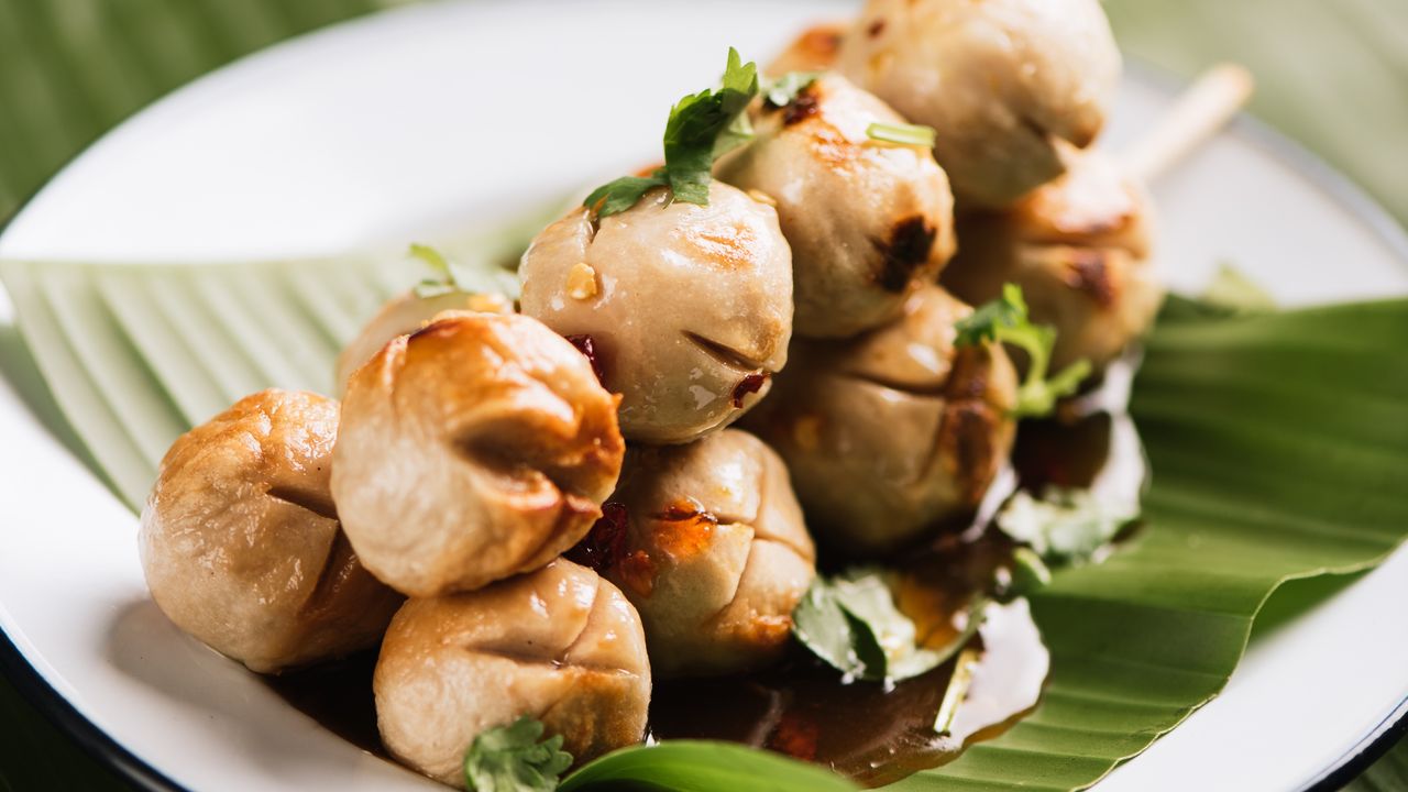 Louk Chin Bhing Grilled Pork Ball Skewers