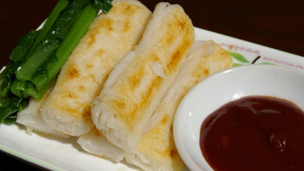 Pan Fried Rice Rolls Serves with Hoisin Sauce