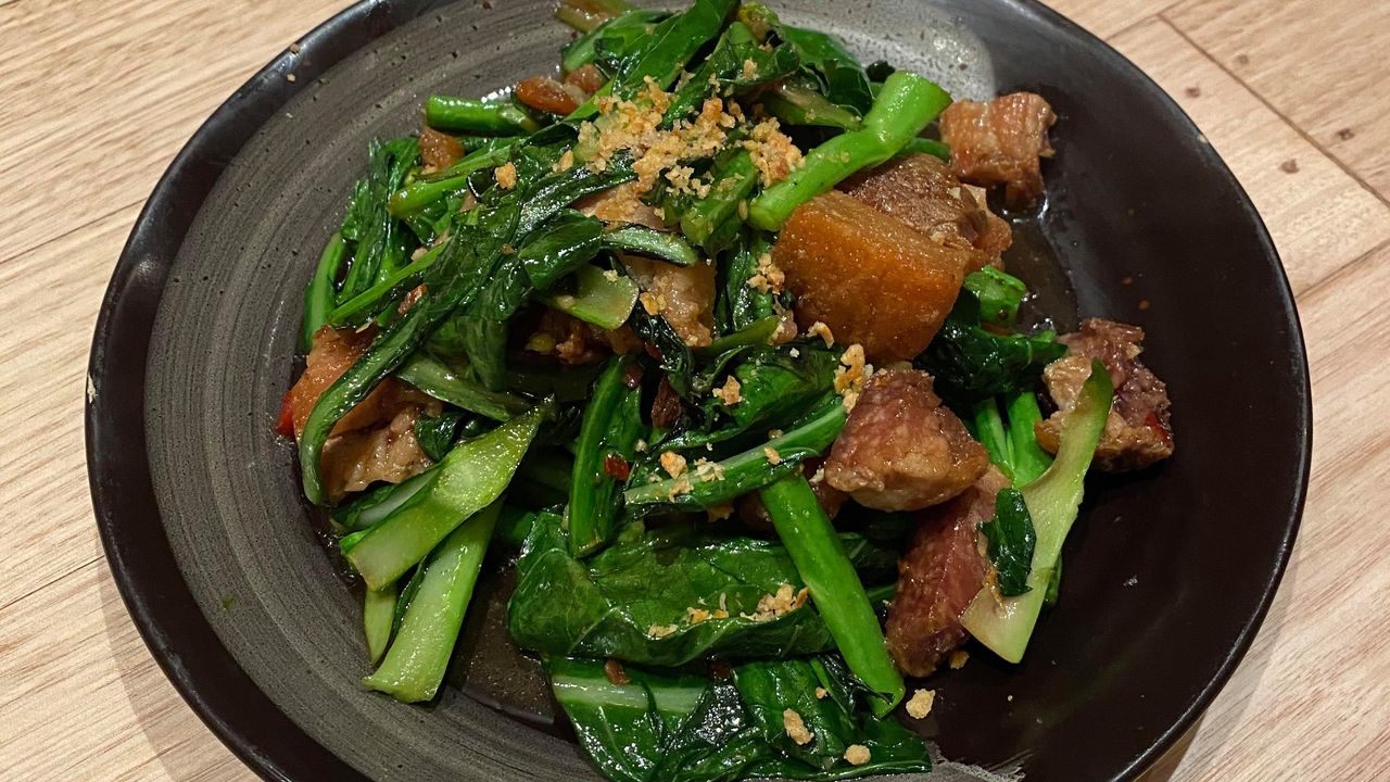 Crispy pork belly with Chinese broccoli